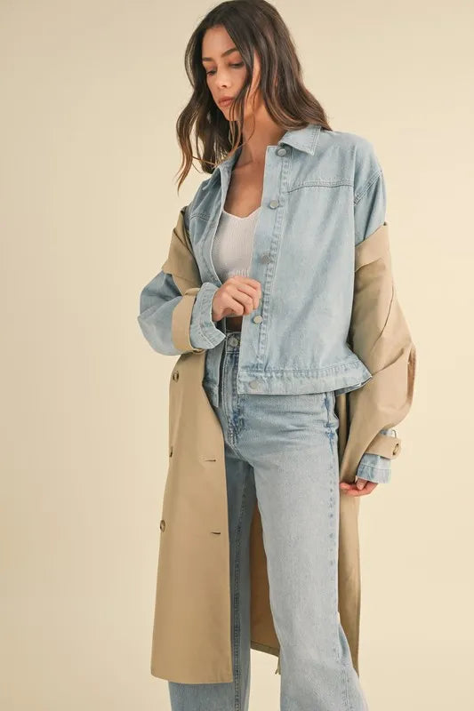 MABLE Layered Look Trench Coat With Denim Jacket Trendsi