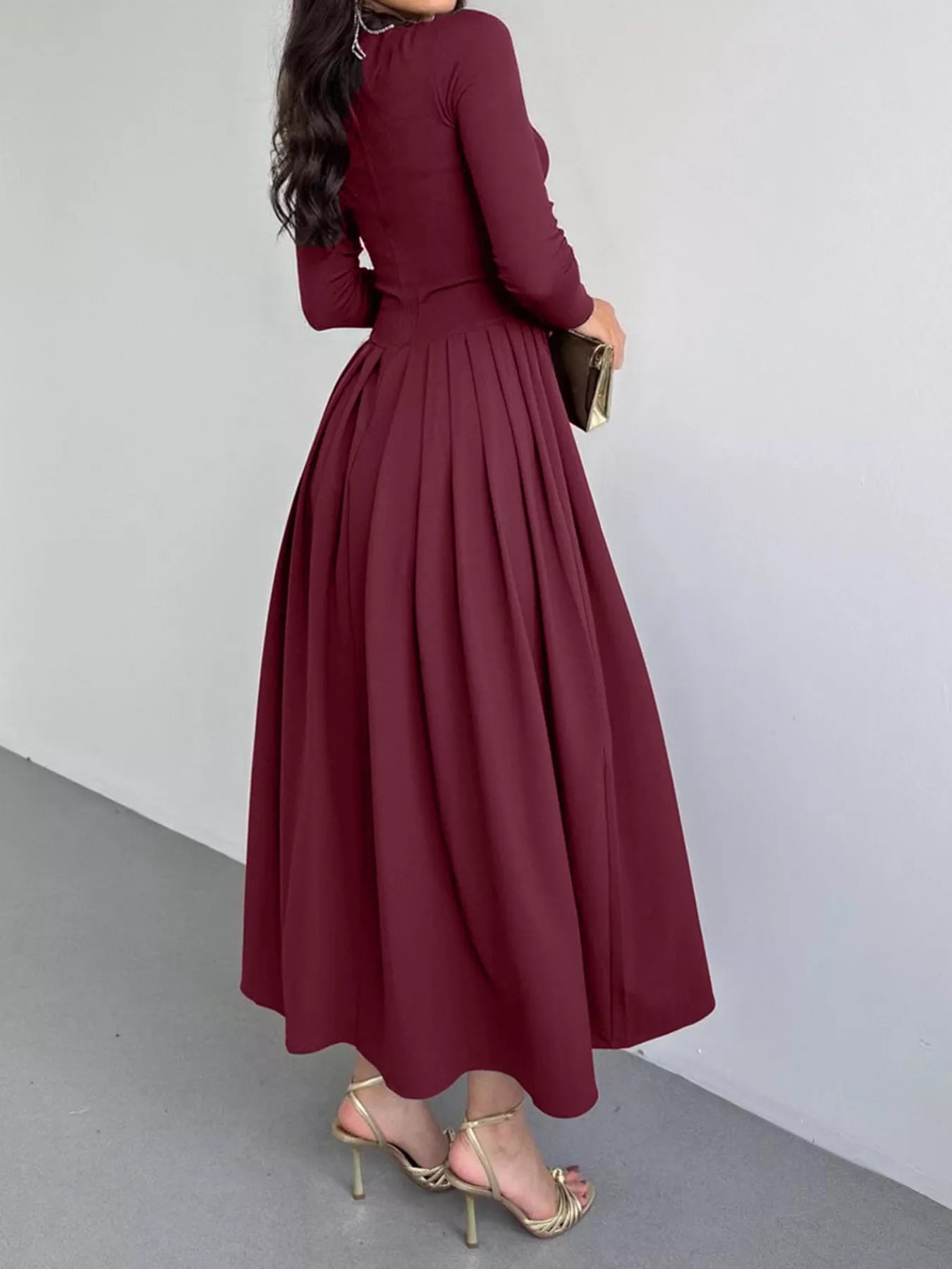Ruched One Shoulder Long Sleeve Dress OutfitFlow