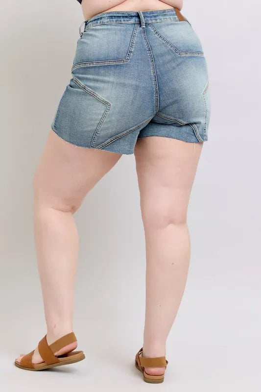 Judy Blue Full Size High Waist Star Seam Detail Denim Shorts Plus Size OutfitFlow