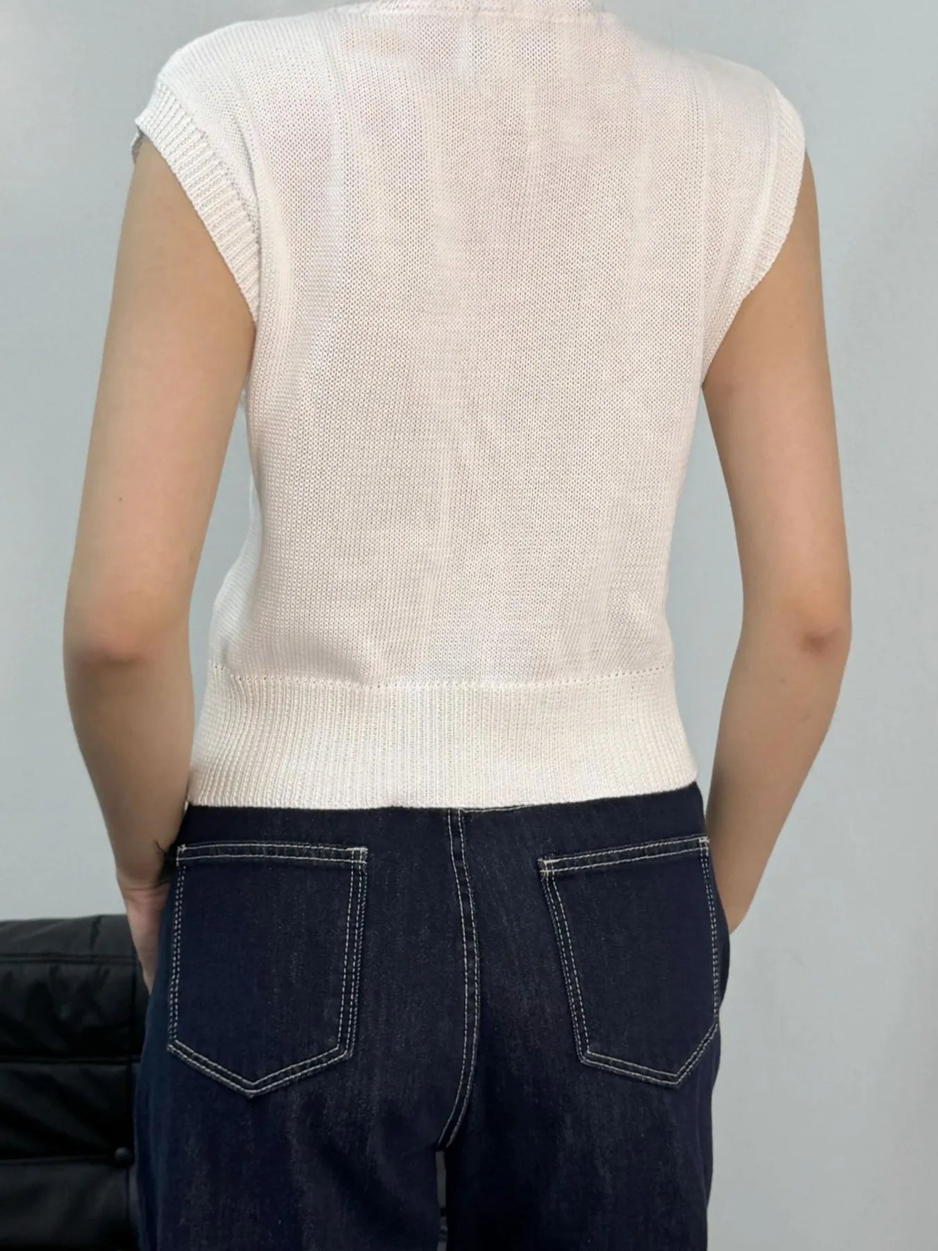 Cable Knit Round Neck Sweater Vest OutfitFlow