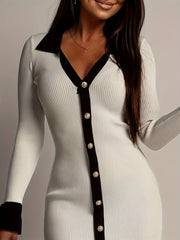 Ribbed Knit Contrast Trim Sweater Dress OutfitFlow