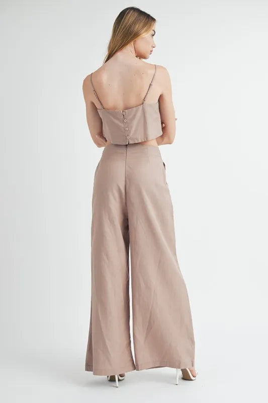 MABLE Linen Mix Crop Cami and Wide Leg Pants Set OutfitFlow