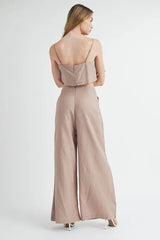 MABLE Linen Mix Crop Cami and Wide Leg Pants Set OutfitFlow