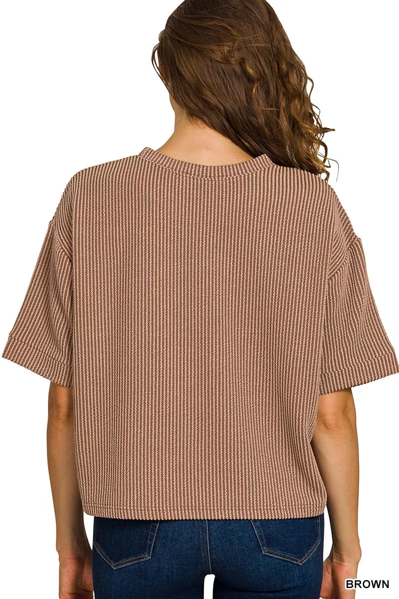 Zenana Raised Rib Short Sleeve Tee & Pants Set OutfitFlow