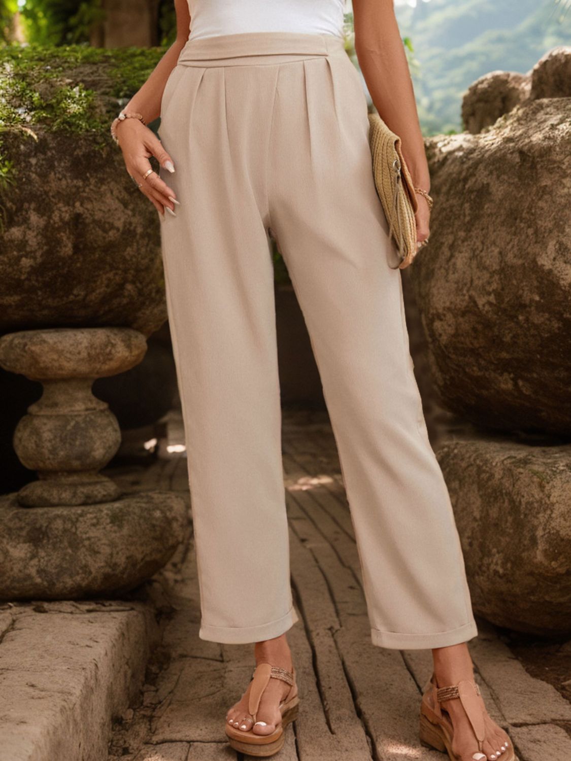 Outfit Flow - Perfee Ruched Half Elastic Waist Pants