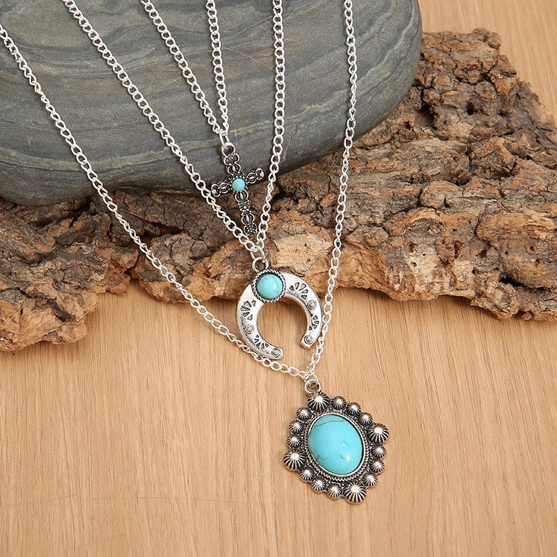 Outfit Flow - Artificial Turquoise Alloy Three-Layered Necklace