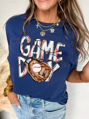 GAME DAY Graphic Short Sleeve T Shirt Blue OutfitFlow
