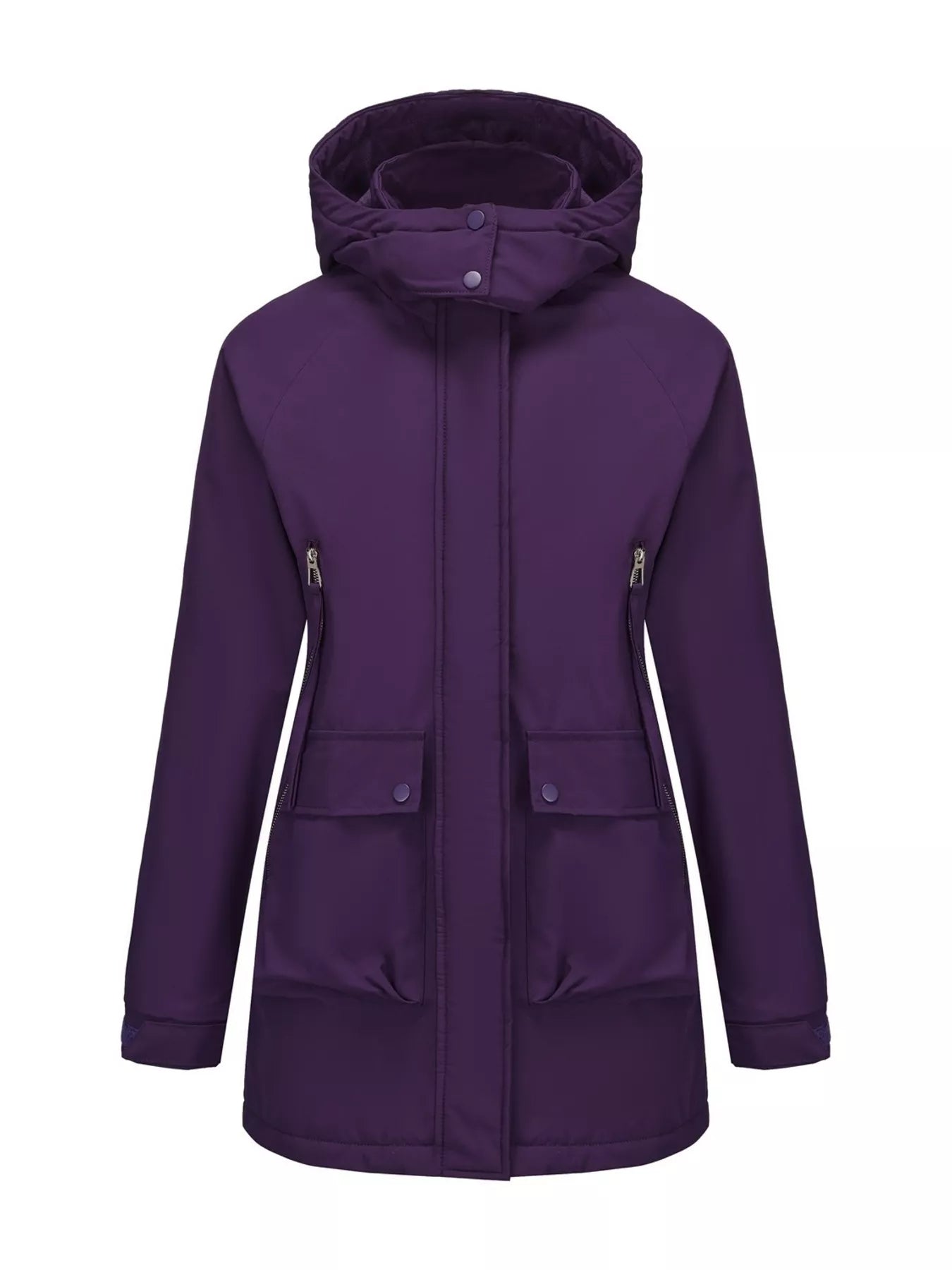 Full Size Zip Up Hooded Parka Outerwear Plus Size Purple OutfitFlow