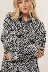 HYFVE Zebra Print Snap Down Long Sleeve Jacket