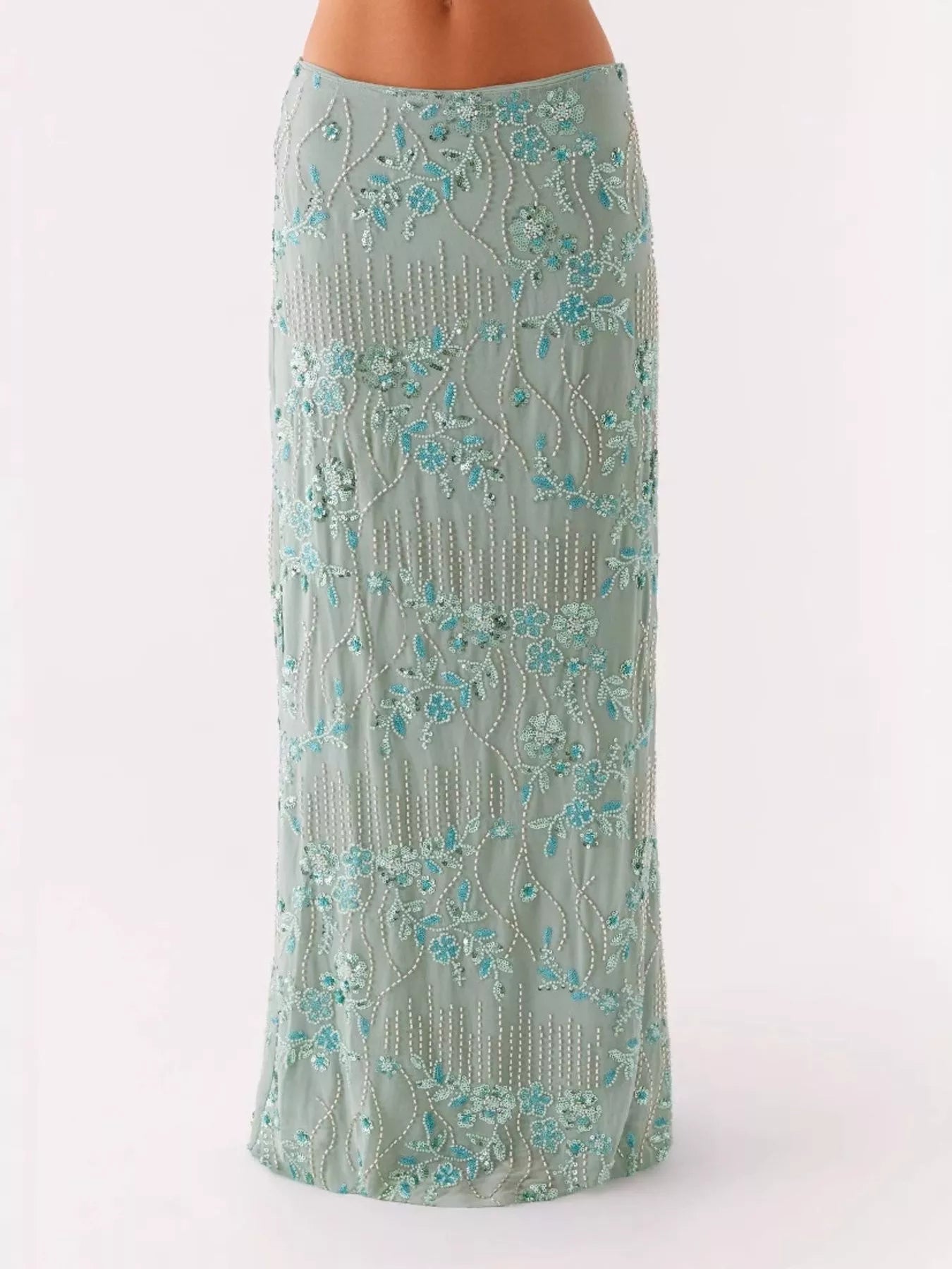 Embroidered Sequin Maxi Skirt OutfitFlow
