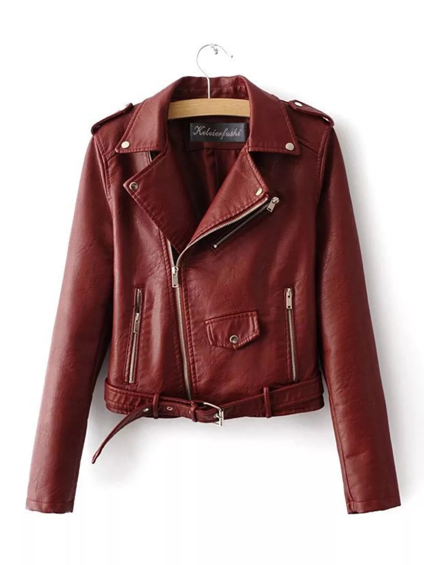 Full Size Zip Up Leather Motorcycle Biker Jacket Plus Size OutfitFlow