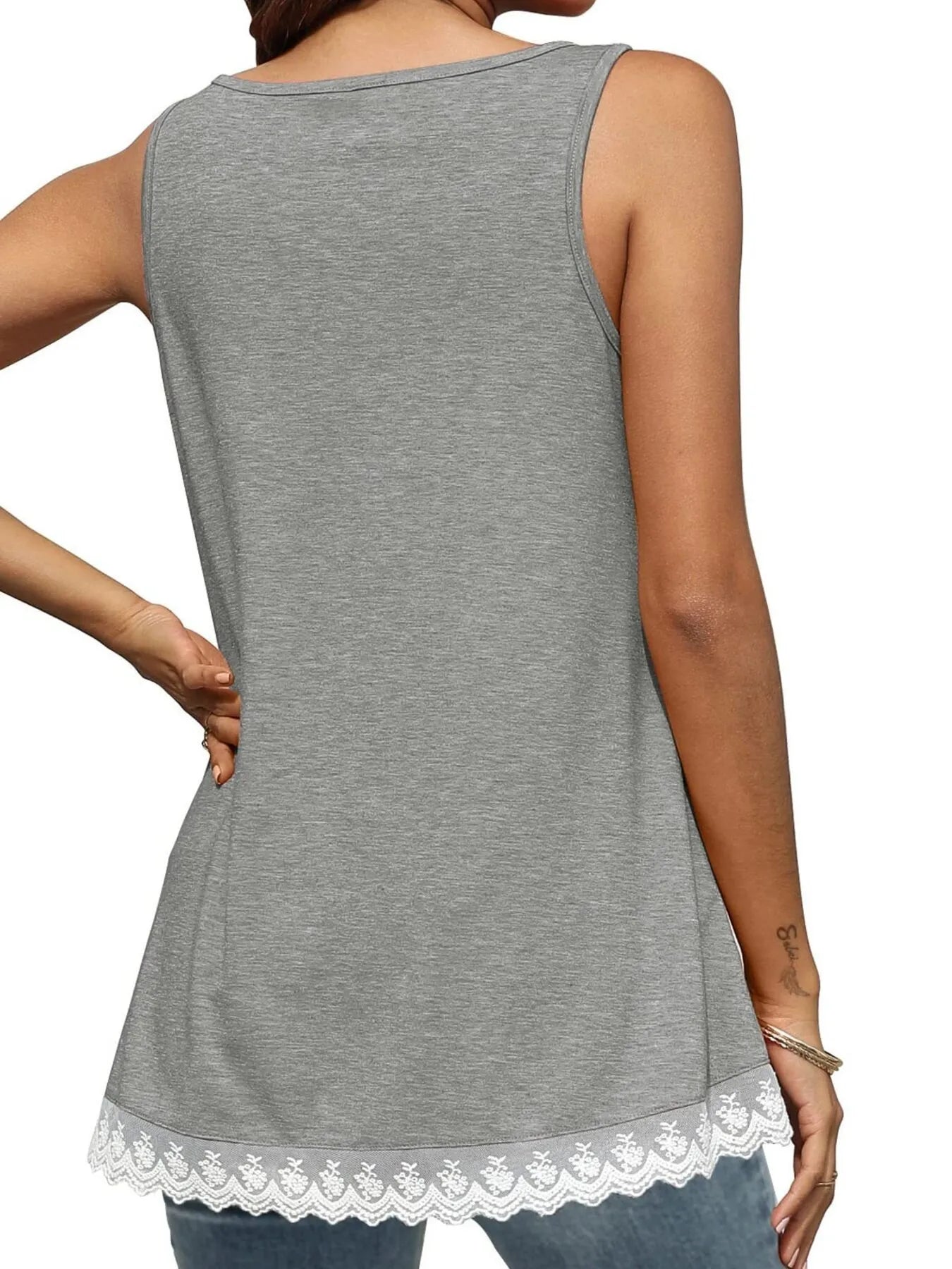 Lace Trim Wide Strap Tank Top OutfitFlow