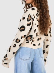 Tied Leopard Round Neck Cardigan