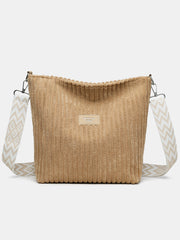 Corduroy Solid Color Crossbody Bag with Removable Strap OutfitFlow