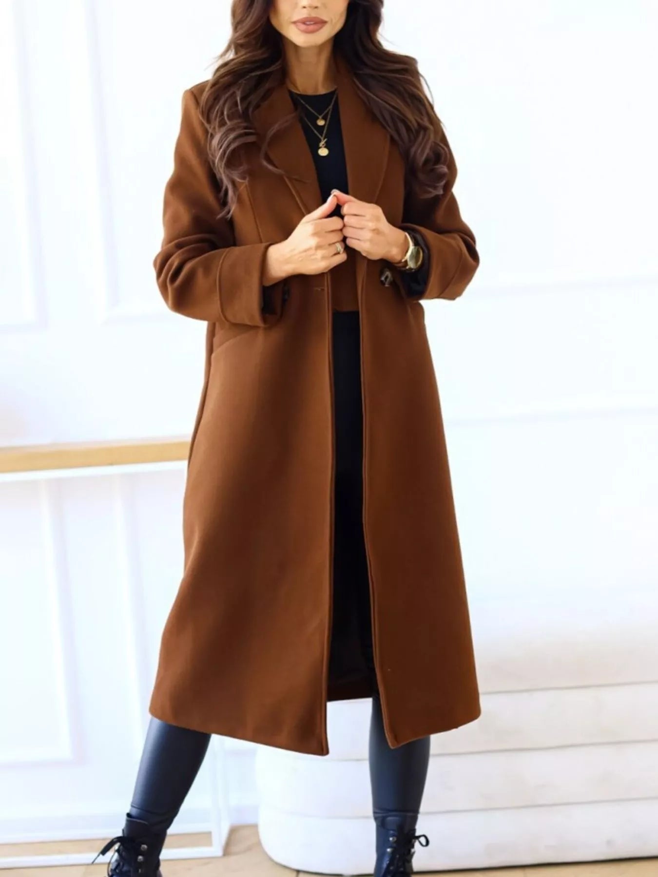 Lapel Collar Wool Blend Overcoat OutfitFlow