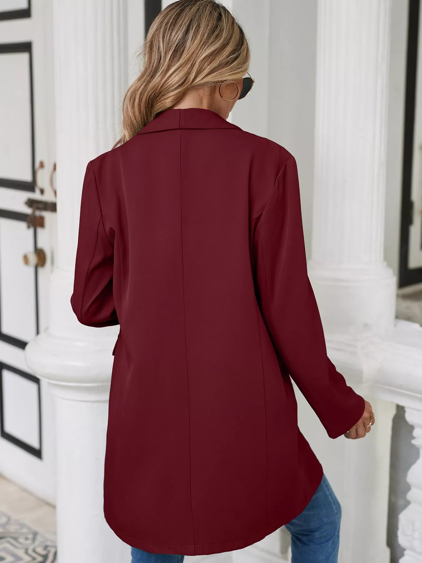 Lapel Collar Long Sleeve Blazer OutfitFlow