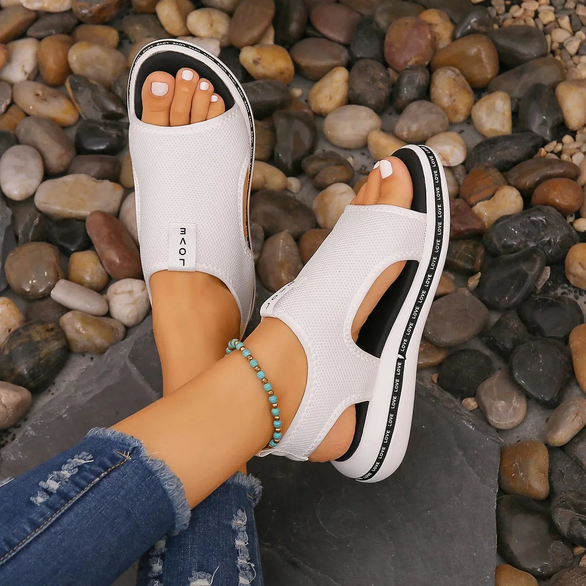 Mesh Open Toe Platform Sandals White OutfitFlow