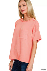 Zenana Raised Rib Exposed Seam Short Sleeve Top OutfitFlow