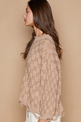POL Checkered Distressed Edge Sweater Trendsi