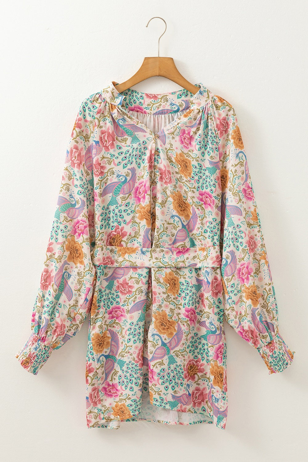 Printed Notched Lantern Sleeve Dress OutfitFlow