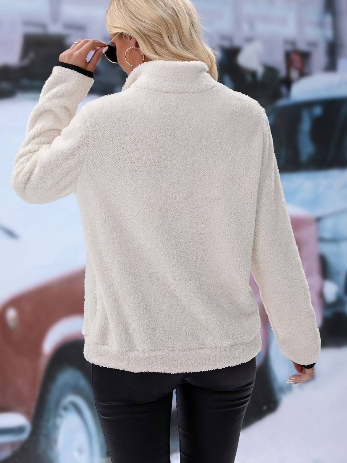 Outfit Flow - Half Zip Long Sleeve Furry Sweatshirt