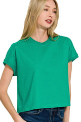 Zenana Premium Cotton Relaxed Crop Tee K GREEN OutfitFlow