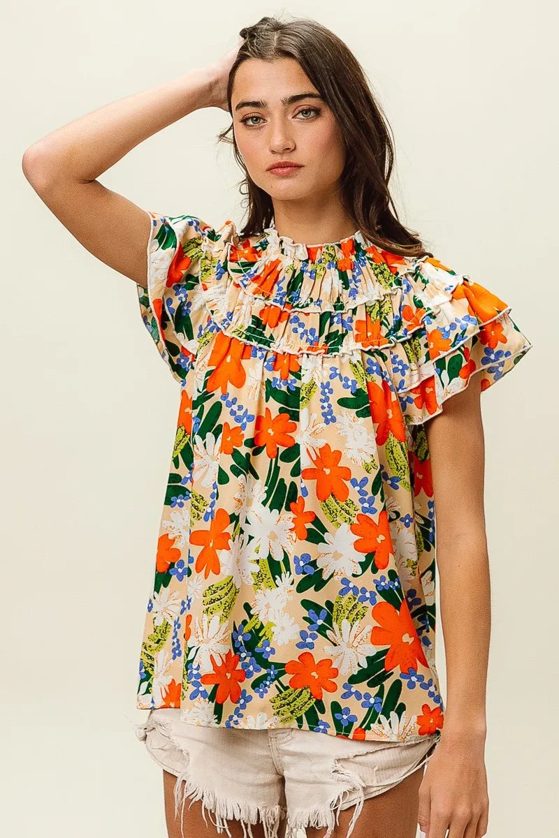 BiBi Multi Color Floral Print Woven Top OutfitFlow