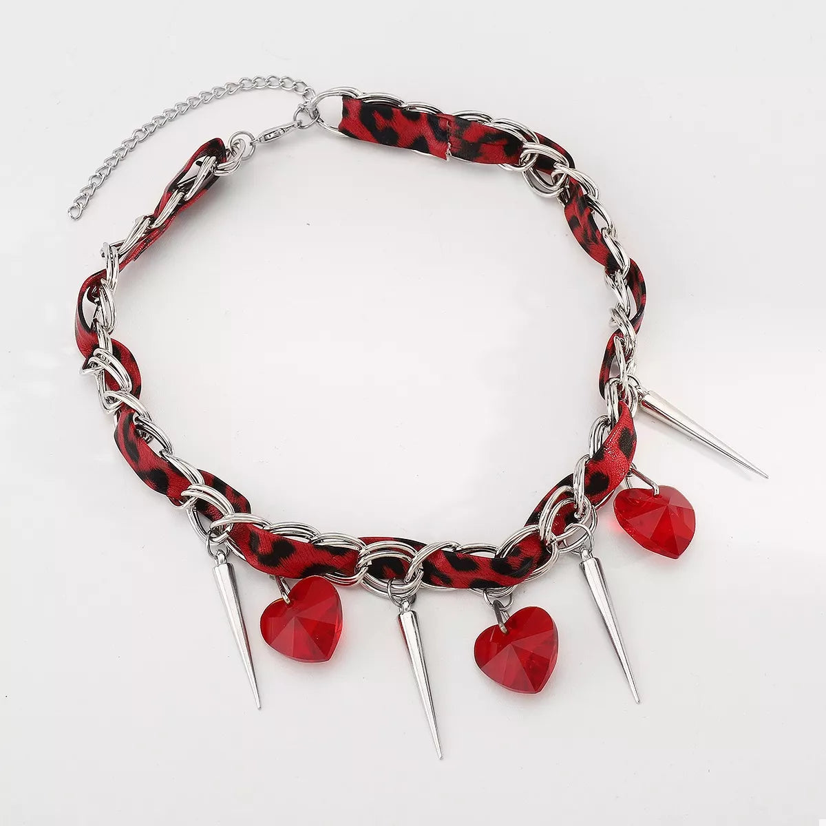 Heart Charm Choker Necklace with Metal Spikes OutfitFlow
