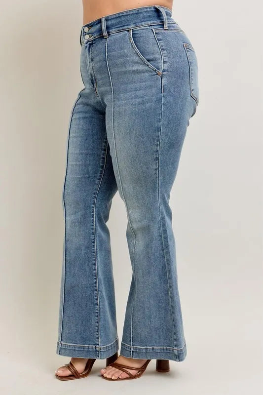 Judy Blue Full Size High-Waist Flare Denim Jeans with Front Seam Detail Plus Size OutfitFlow