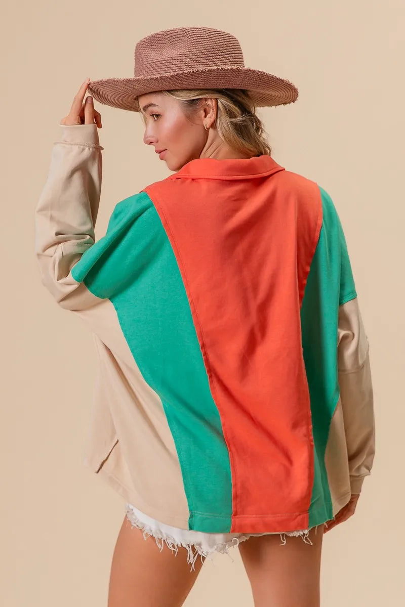 BiBi Colorblock Exposed Seam French Terry Sweatshirt OutfitFlow