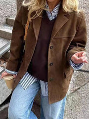 Button Up Long Sleeve Outerwear Brown OutfitFlow