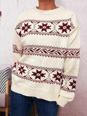 Christmas Snowflake Round Neck Sweater OutfitFlow