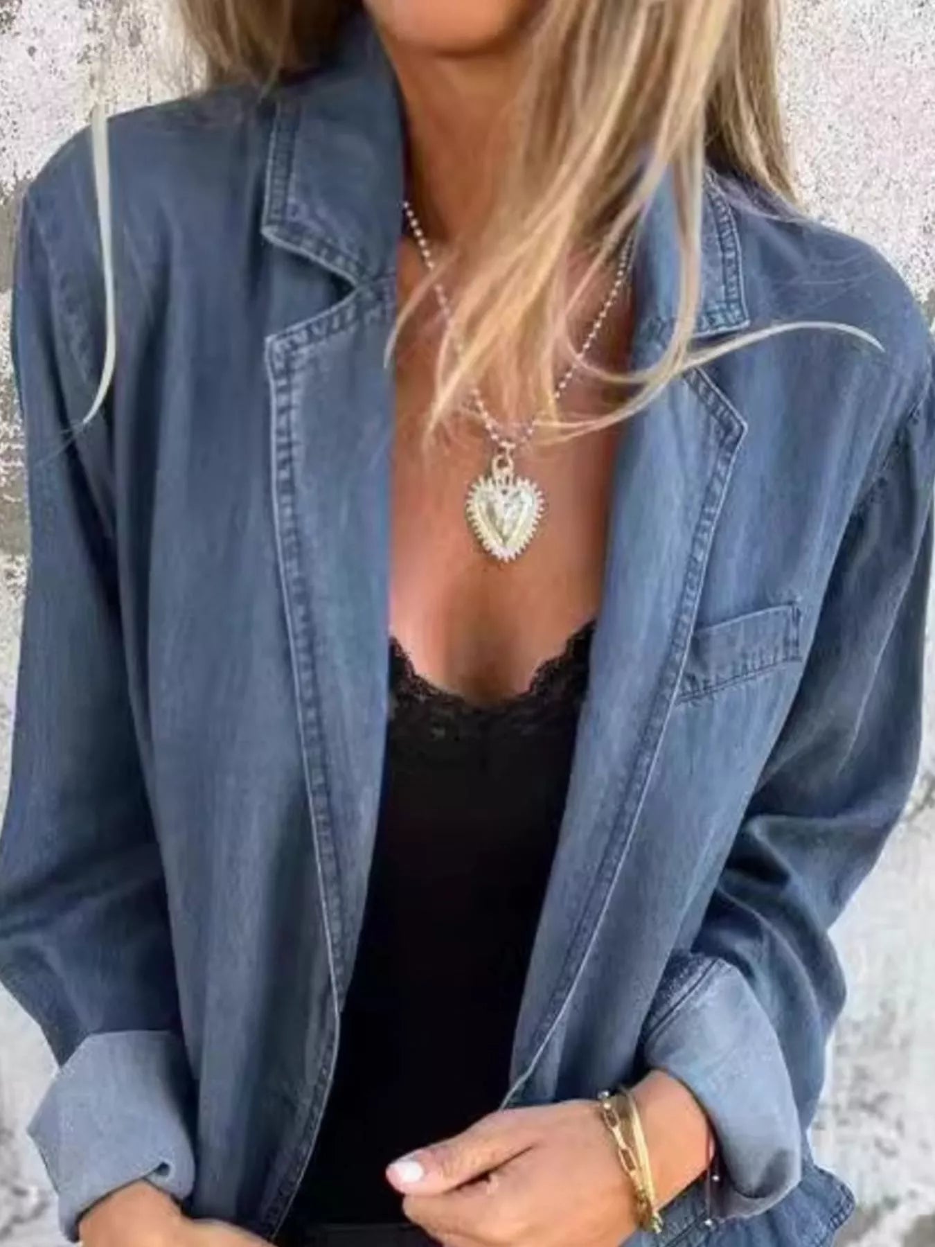 Full Size Button Down Denim Blazer Plus Size Trendsi