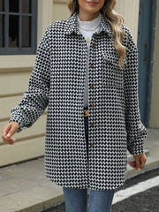 Houndstooth Button Up Long Sleeve Coat Trendsi
