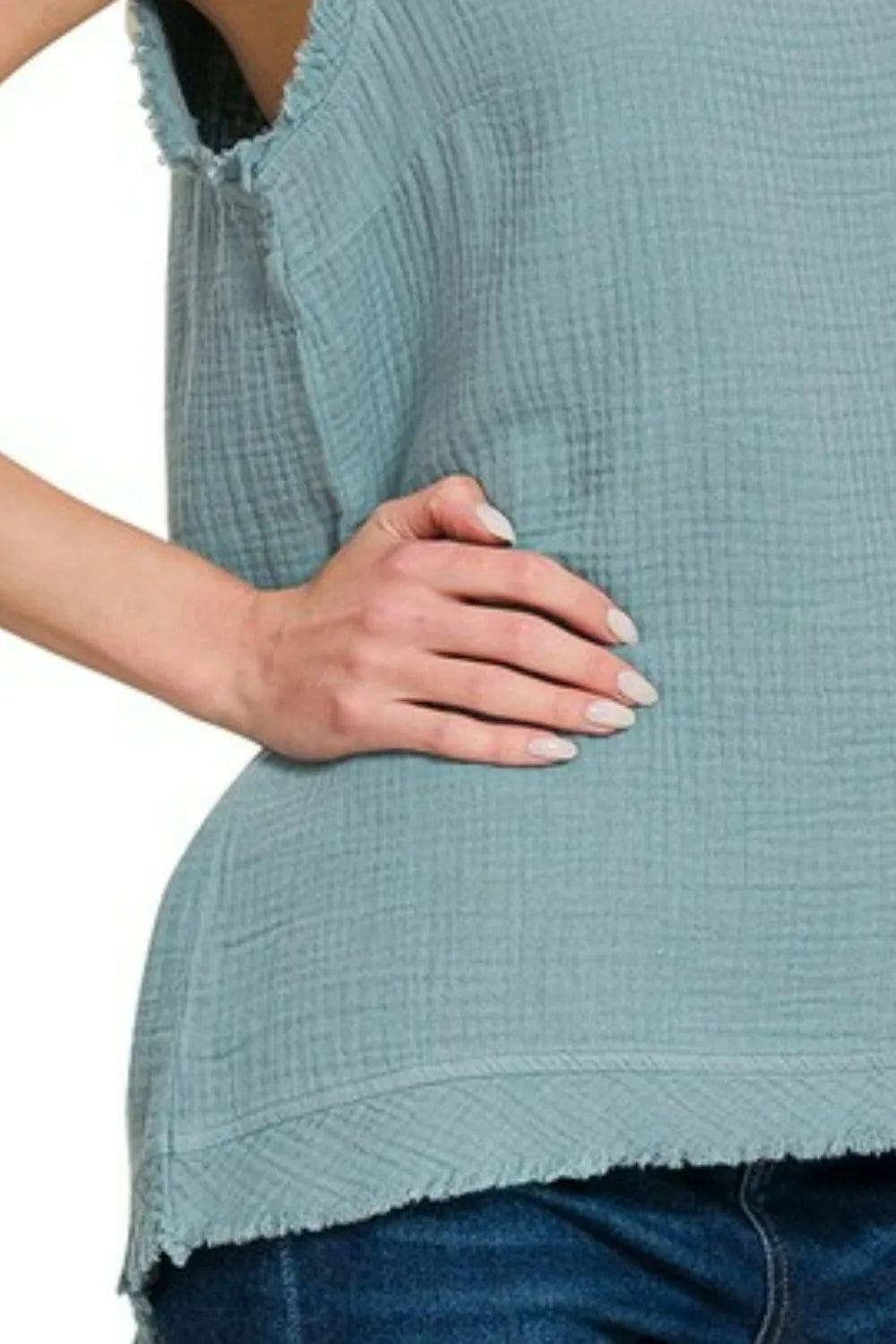 Zenana Double Gauze Raw Edge V-Neck Tank OutfitFlow