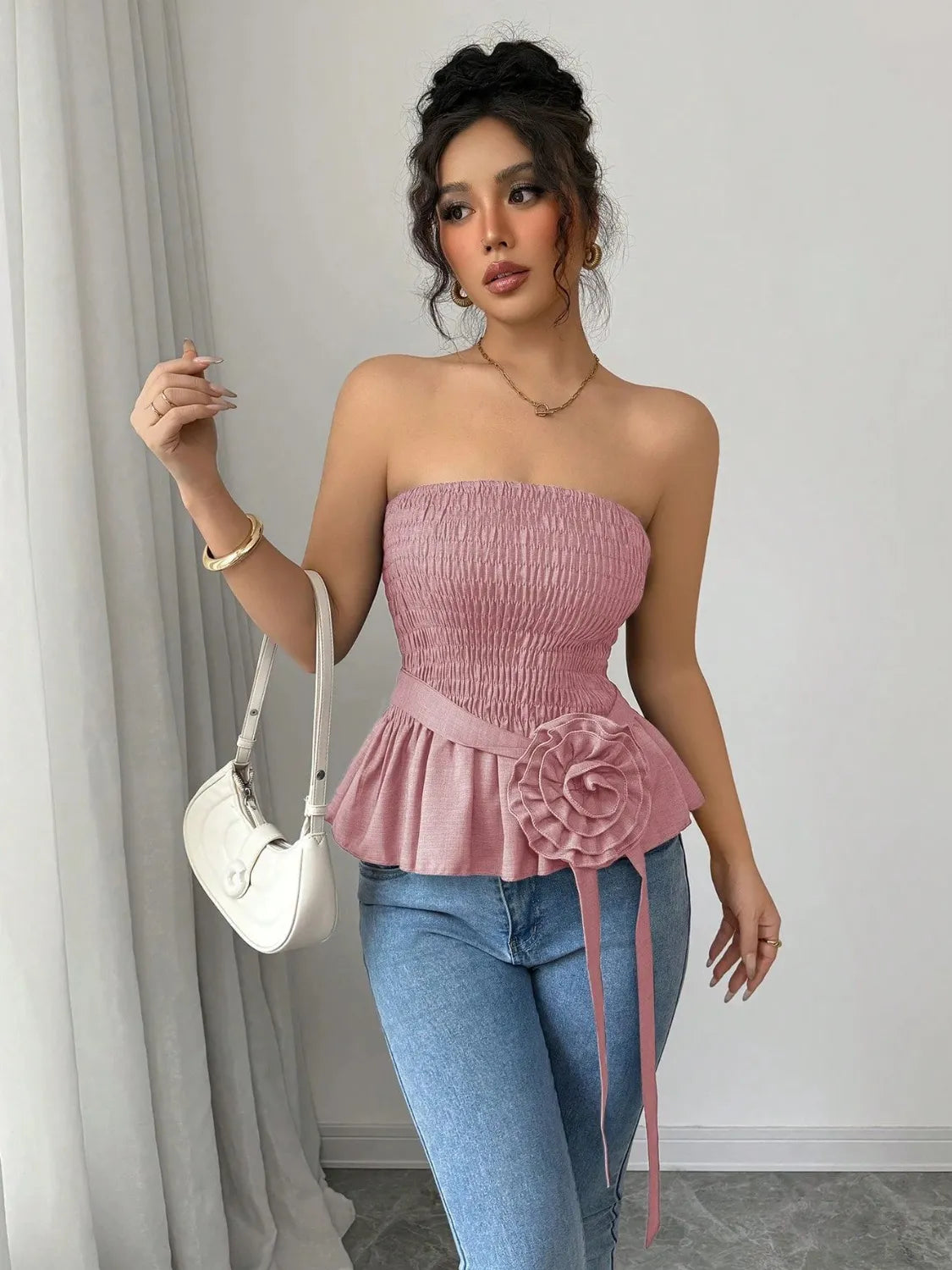 Flower Smocked Tube Top OutfitFlow