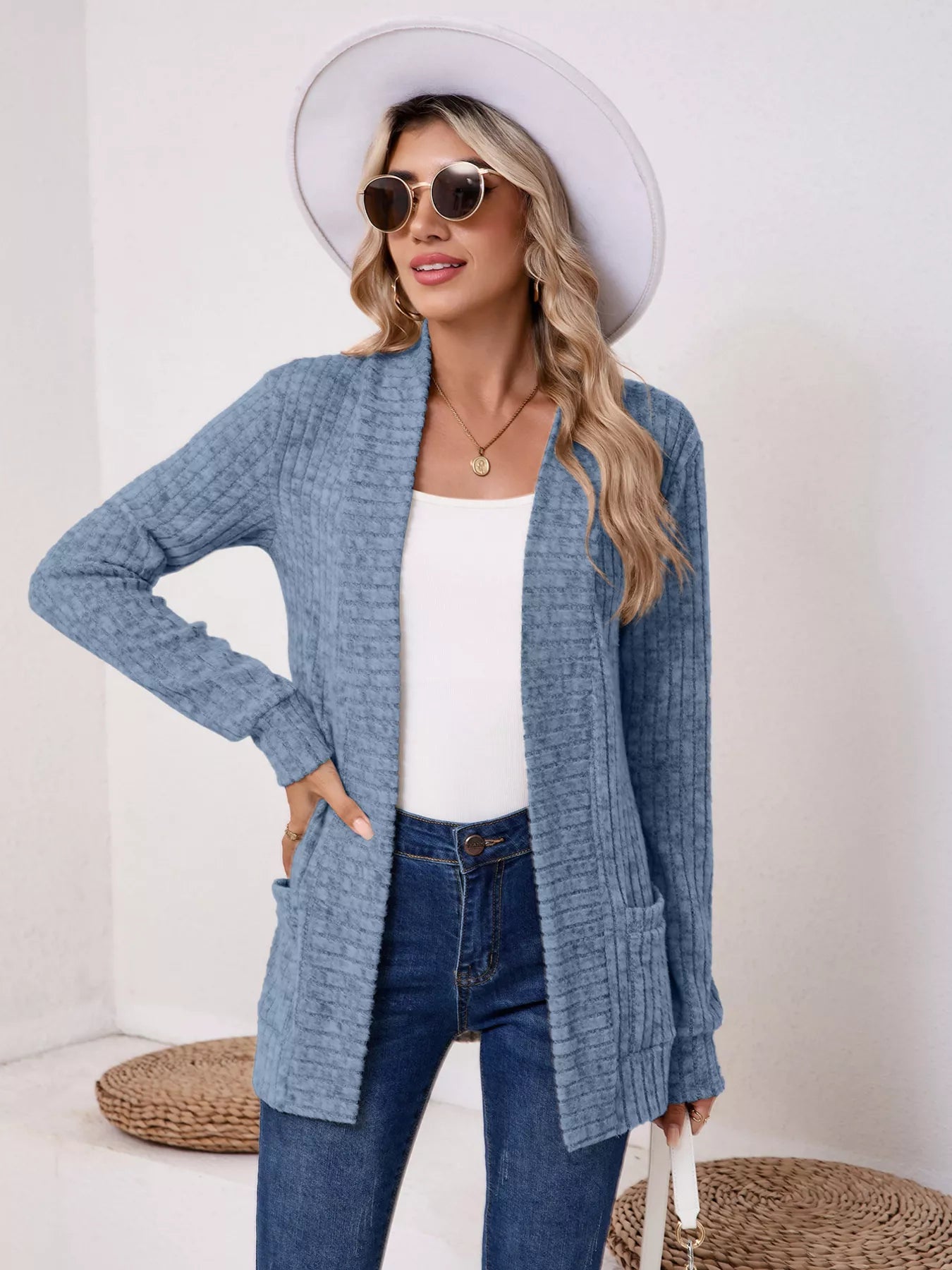 Casual Knit Open Front Cardigan OutfitFlow