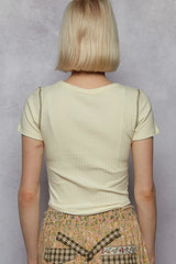 POL Contrast Stitching Round Neck Crop T-Shirt OutfitFlow