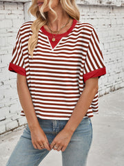 Outfit Flow - Lovelet Striped Round Neck Short Sleeve T-Shirt