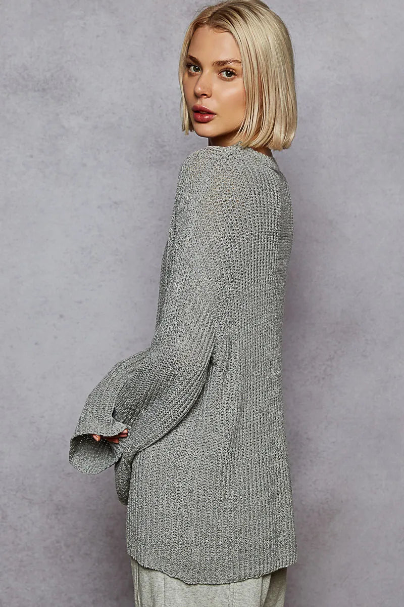 POL Oversized V-Neck Knit Top OutfitFlow