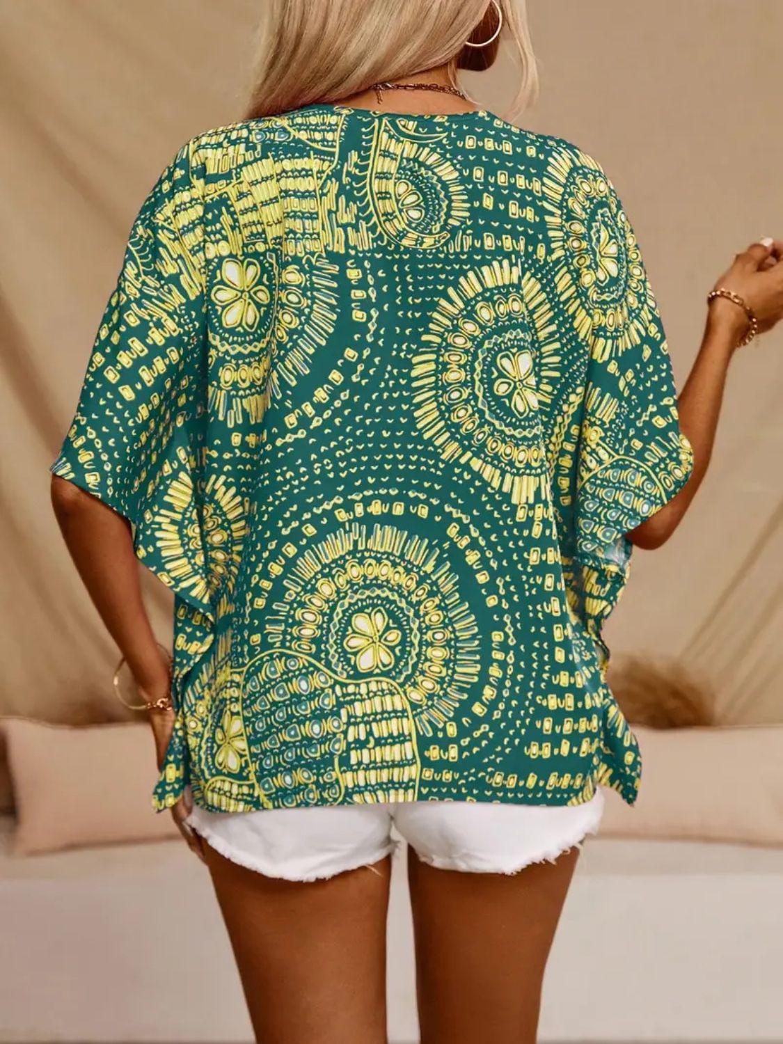 Printed V-Neck Half Sleeve Top OutfitFlow