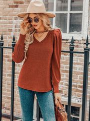 Outfit Flow - Ruched V-Neck Long Sleeve Top