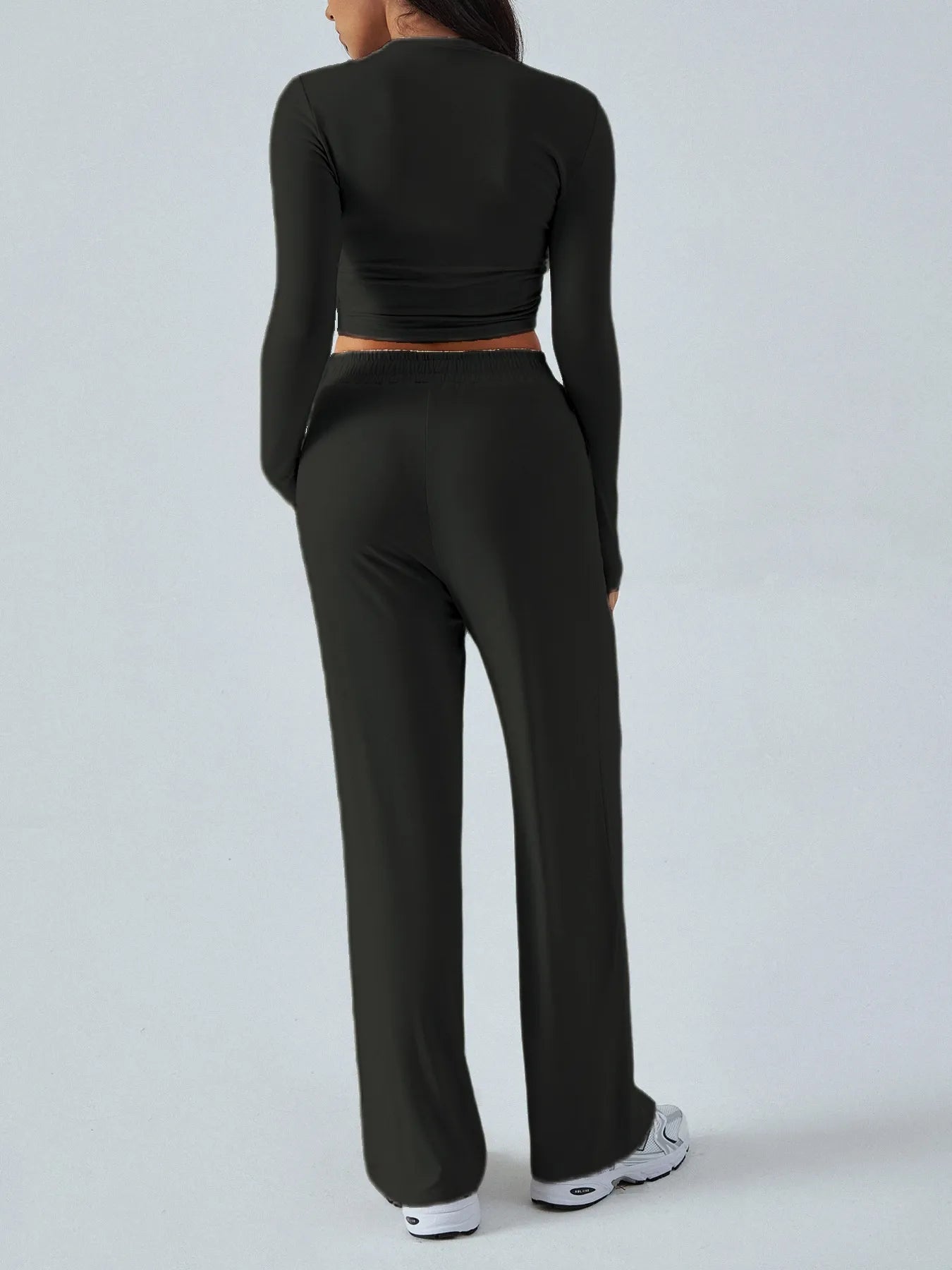 Round Neck Long Sleeve Top and Pants Set OutfitFlow