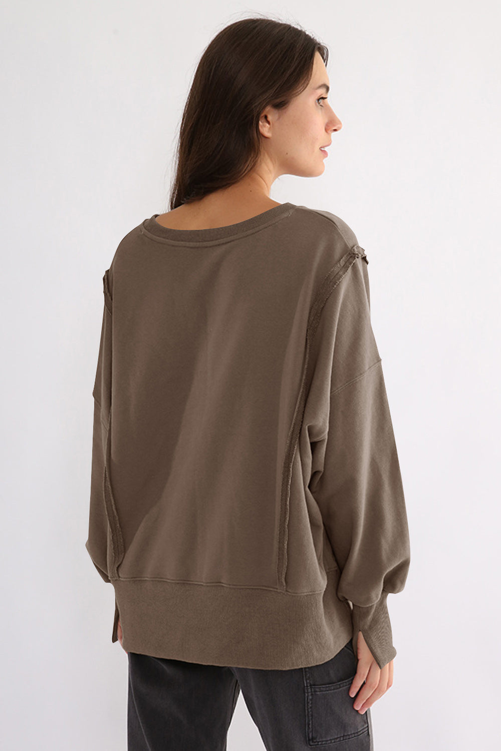 Outfit Flow - Exposed Seam High-Low Long Sleeve Sweatshirt