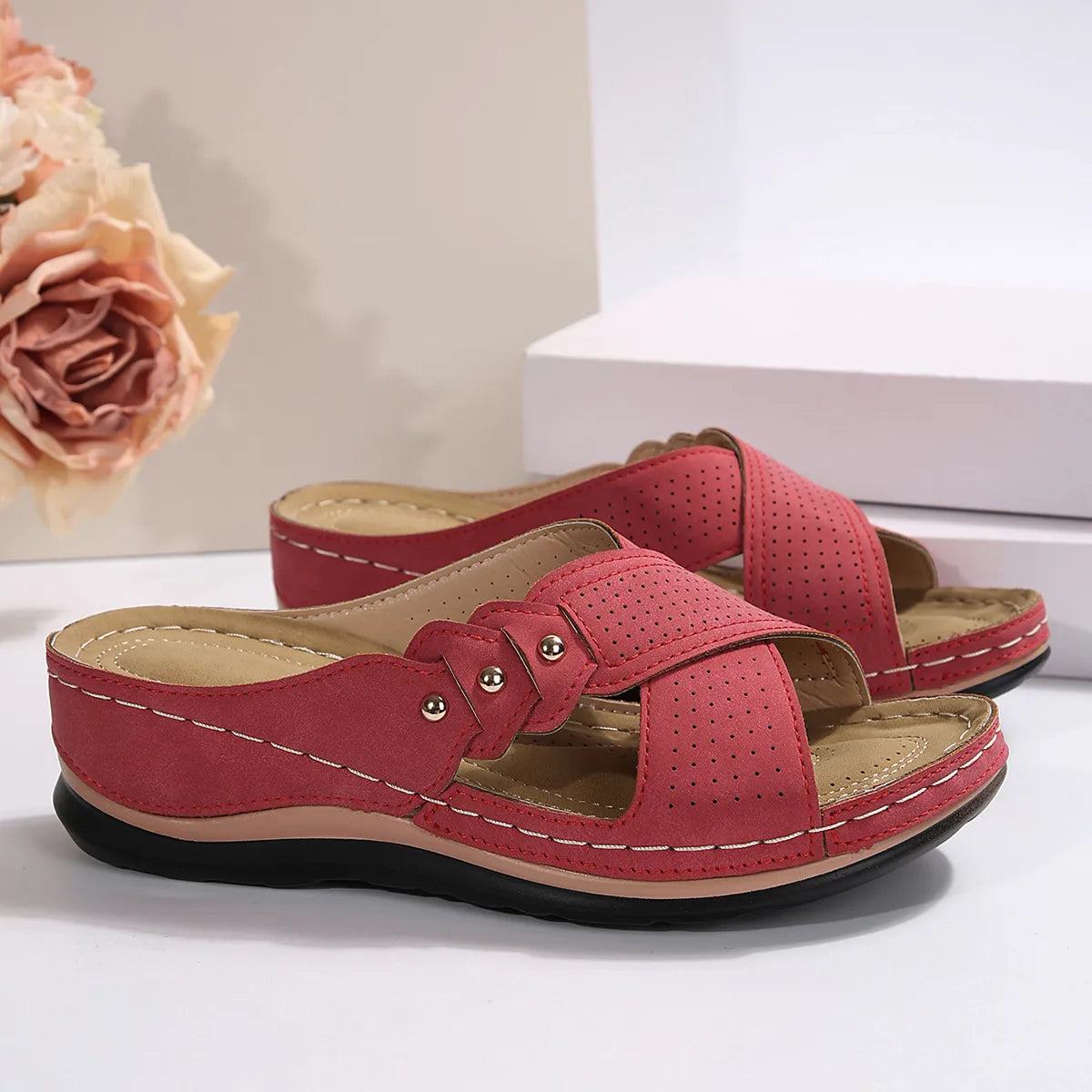 Crisscross Open Toe Wedge Sandals OutfitFlow