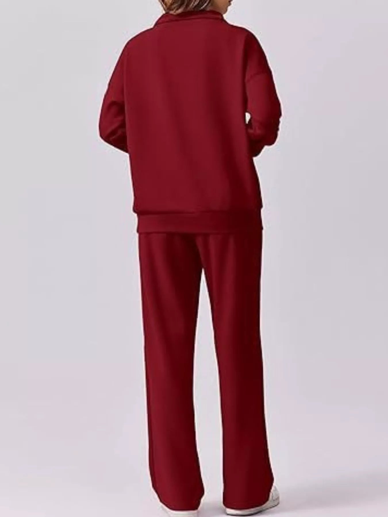 Zip Collar Dropped Shoulder Top and Pants Set OutfitFlow