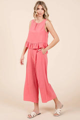 Mittoshop Linen Ruffle Tank Top and Pants Set OutfitFlow