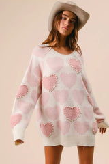 BiBi Heart Pattern Sweater with Pearl Detail OutfitFlow