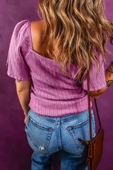 Textured Square Neck Half Sleeve Top OutfitFlow