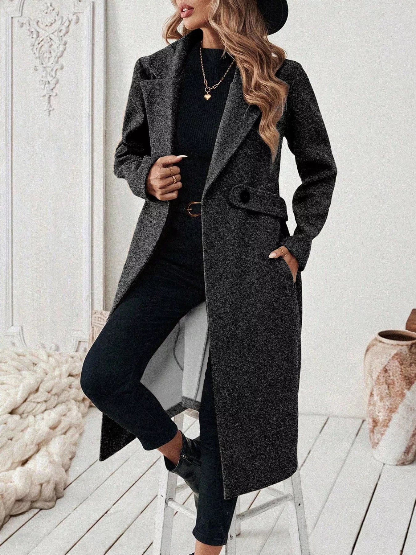 One Button Wool Blend Overcoat OutfitFlow